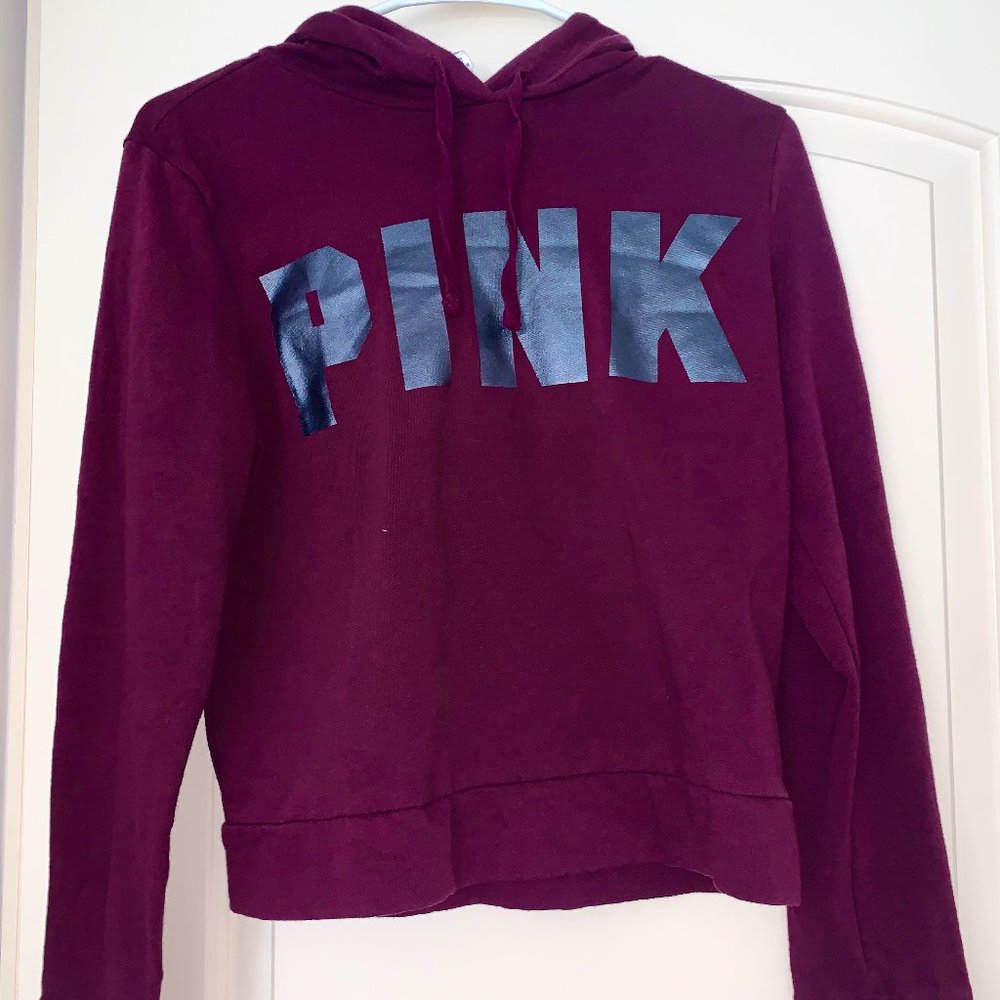victoria's secret pink maroon cropped hoodie